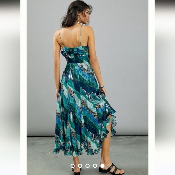 Hutch Anthropologie Ondine Multicolor Patchwork Leopard Ruffle Maxi Dress Size 0 - Picture 2 of 16